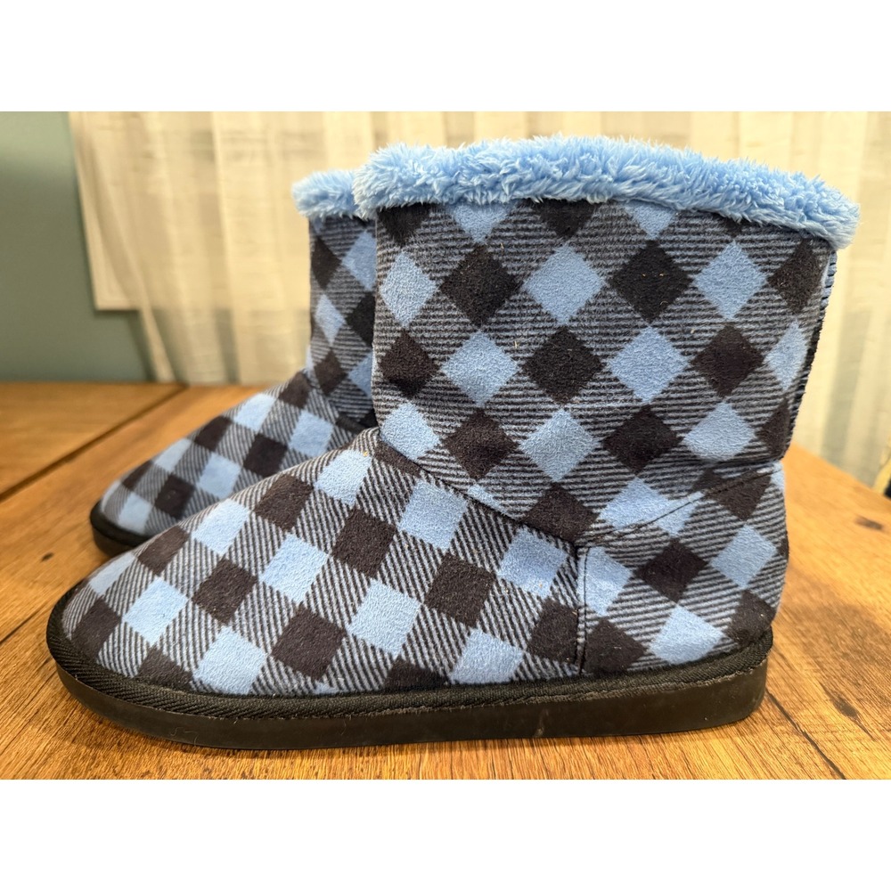 Vera Bradley Women's Buffalo Plaid Cozy Boot Slippers Blue‎ Black Size Large